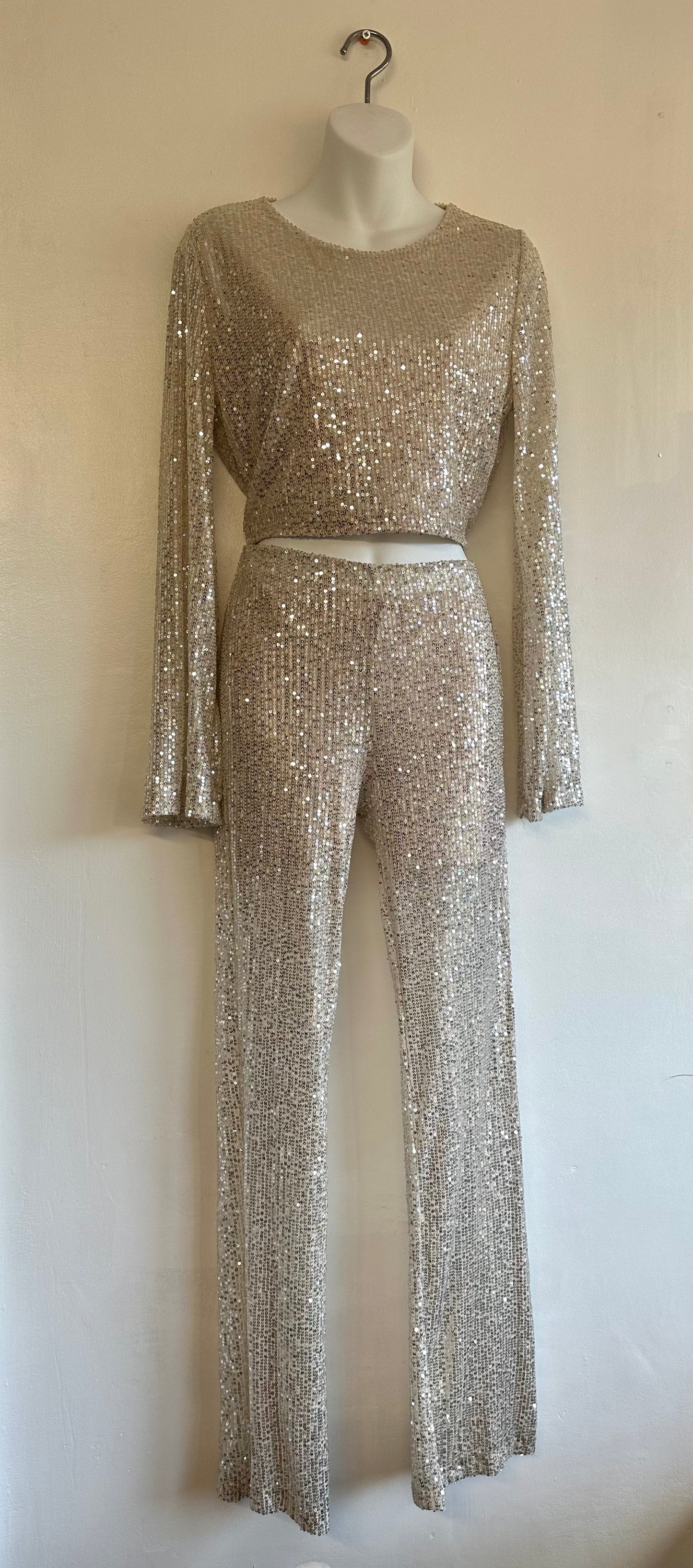 Champagne sequin crop top & trouser co ord