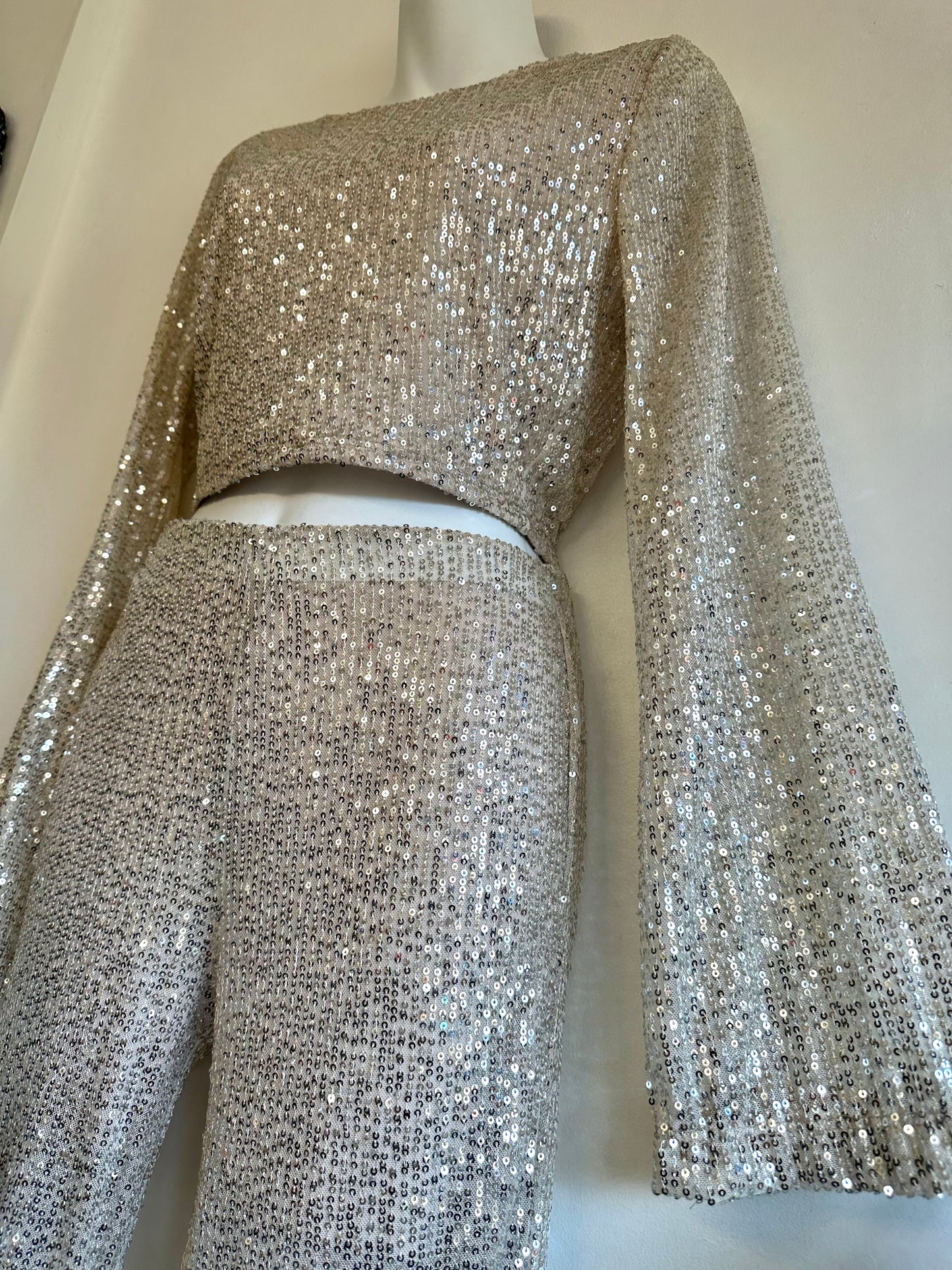 Champagne sequin crop top & trouser co ord