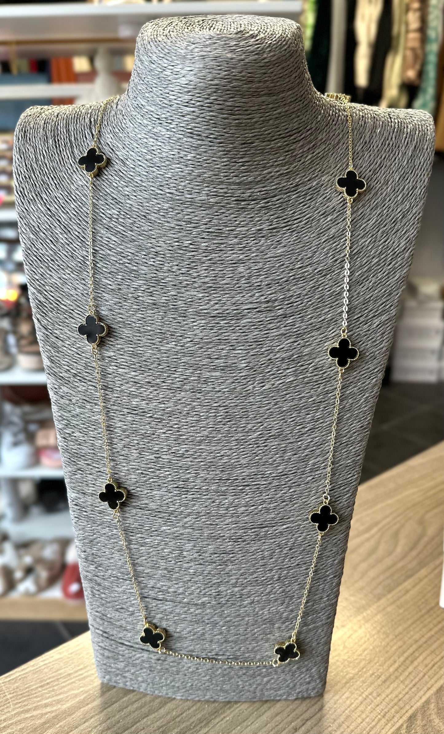 Black multi flower detail gold chain necklace