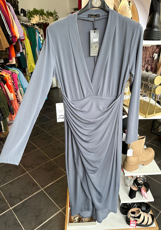 Grey long sleeve bodycon wrap dress
