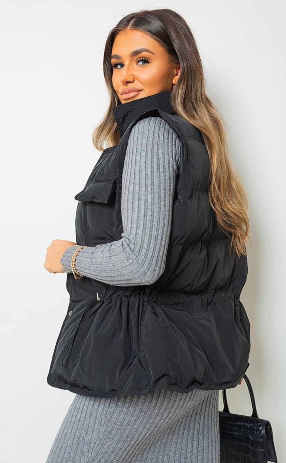 Black 6 button cinched waist gilet