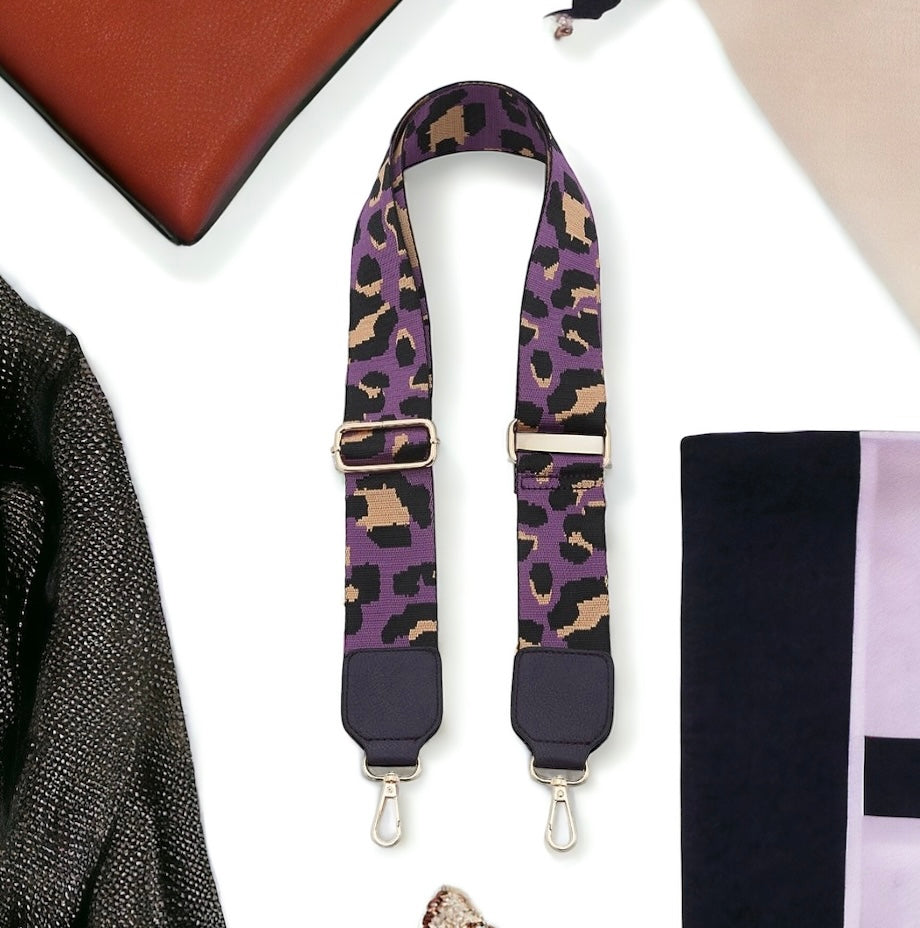 Purple leopard print adjustable wide bag strap