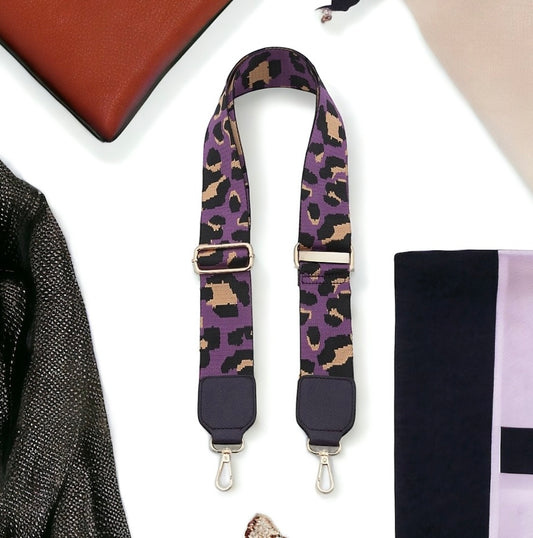 Purple leopard print adjustable wide bag strap