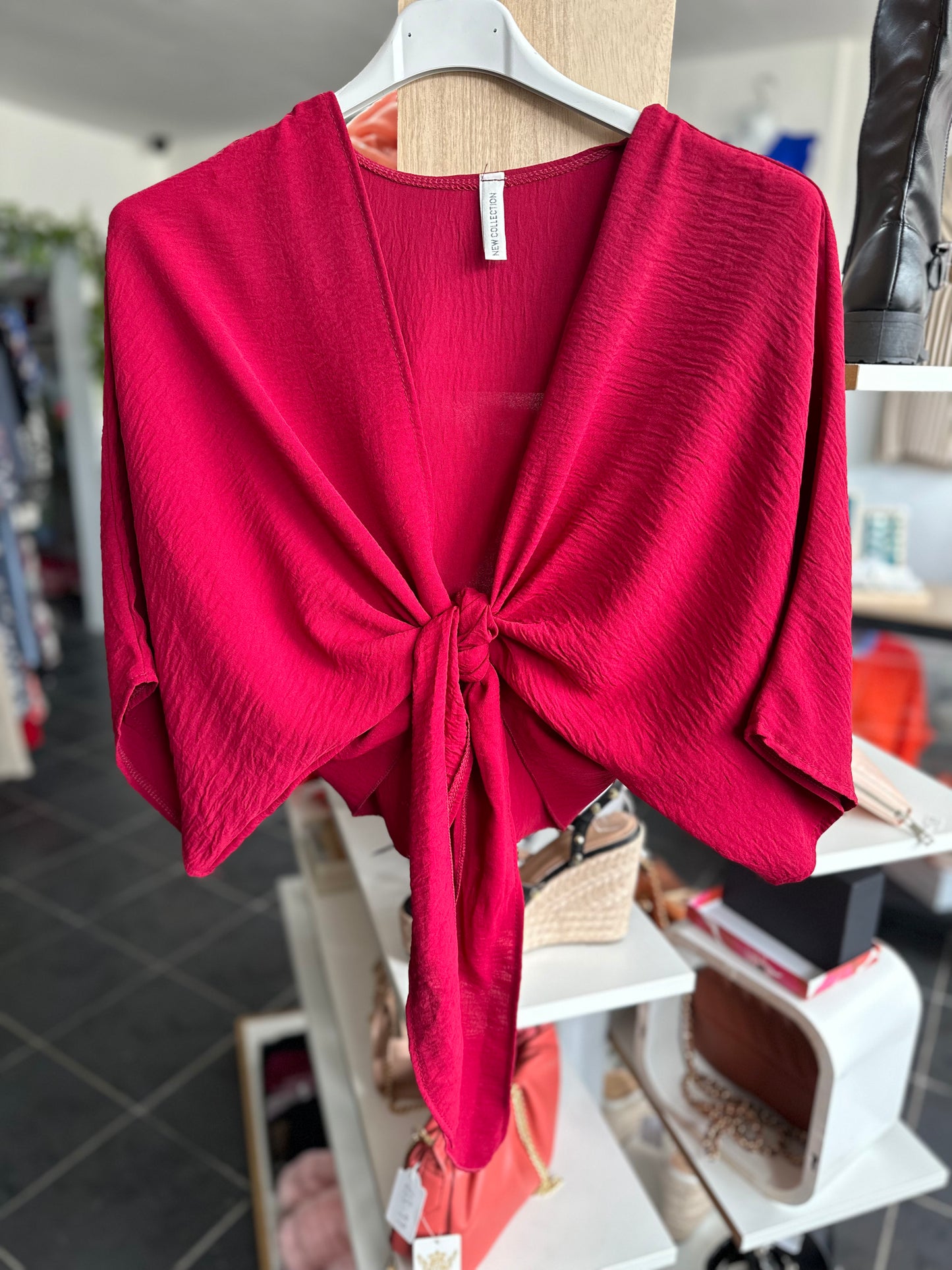 Burgundy knot front crop kimono