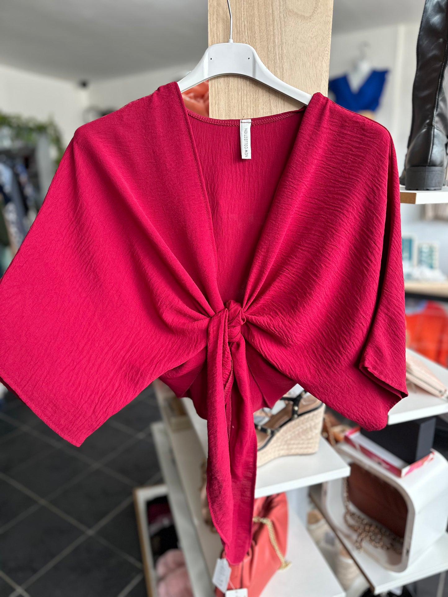 Burgundy knot front crop kimono