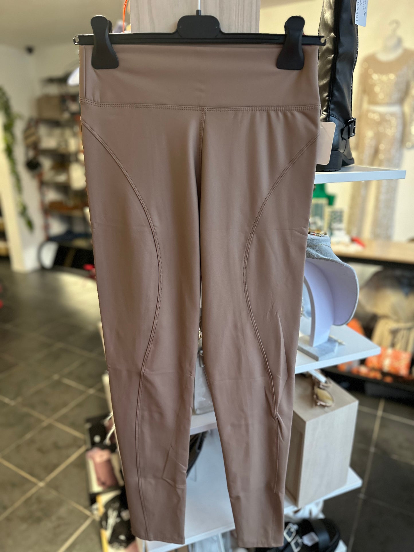 Taupe PU leather leggings