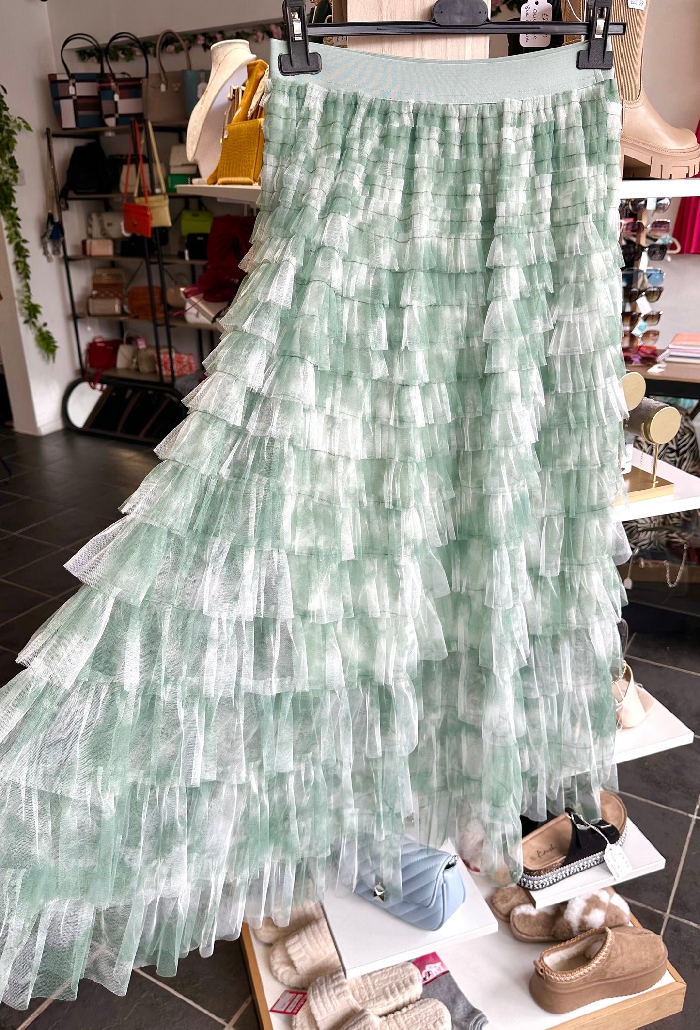 Green & white layered skirt