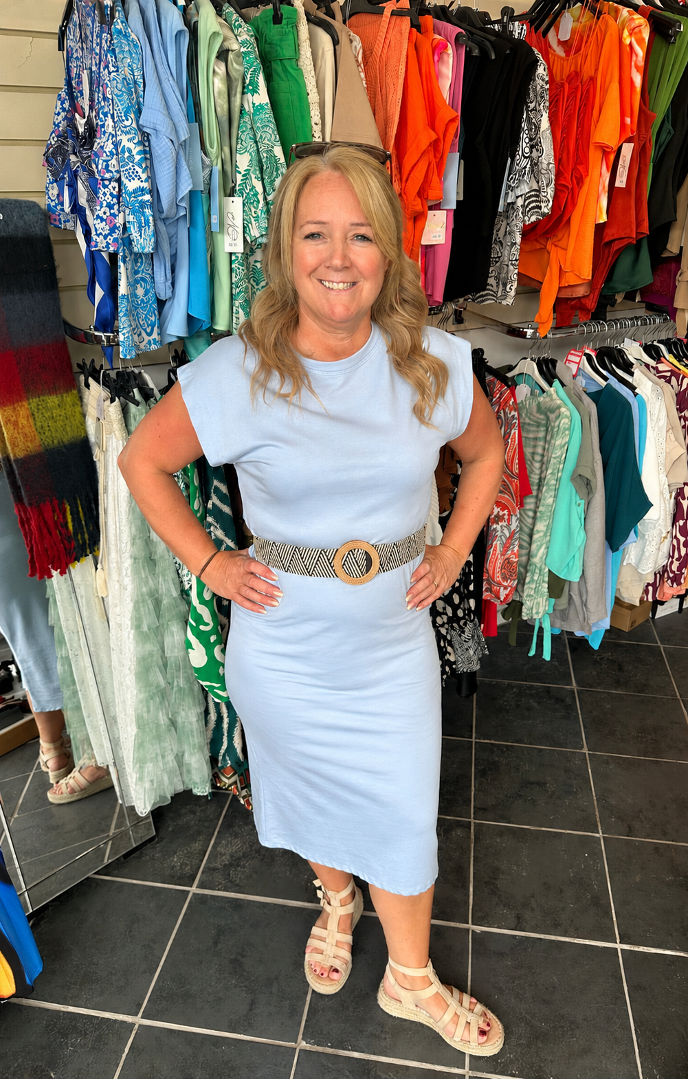 Light blue long Tshirt style simple midi dress (belt not included)