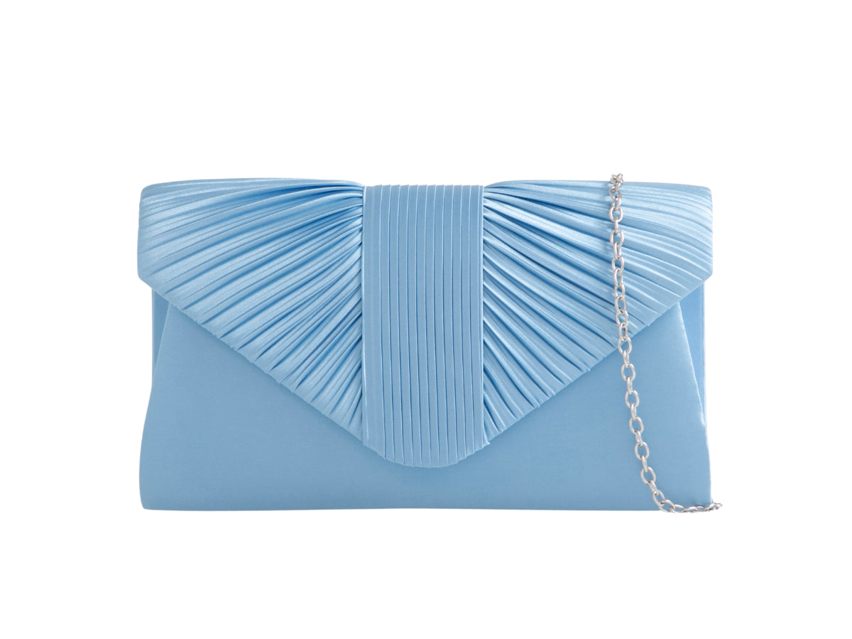 Serenity blue satin clutch bag