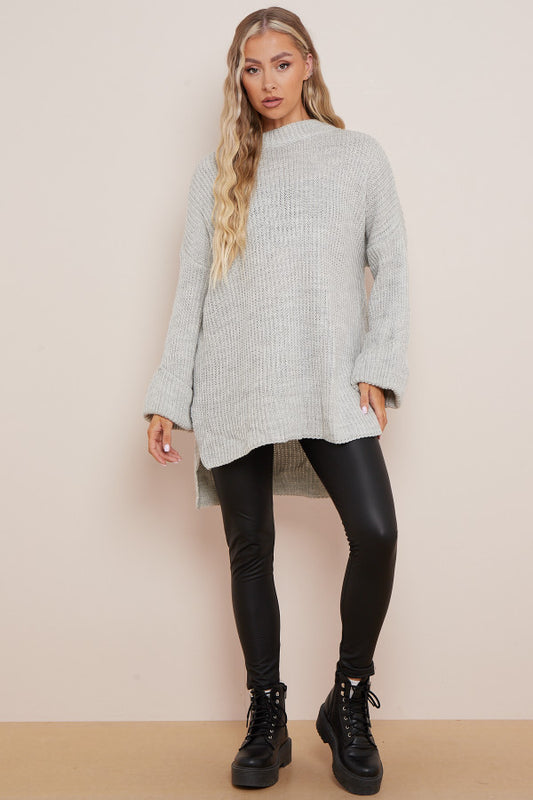 Grey dip hem oversized knit jumper