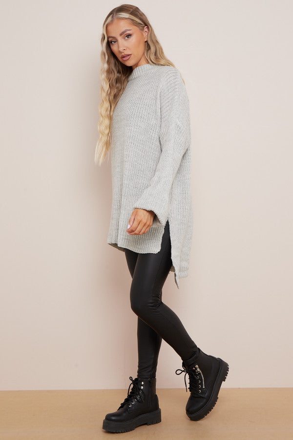 Grey dip hem oversized knit jumper