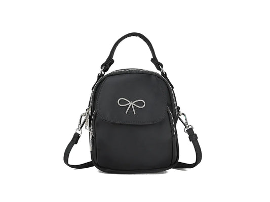 Diamanté bow detail mini backpack - black