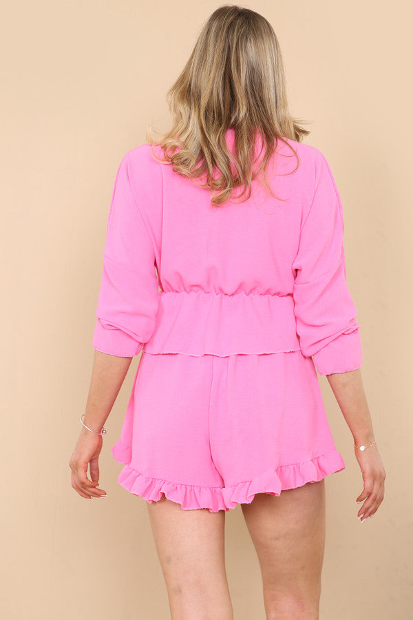 Pink frill shorts and top co ord