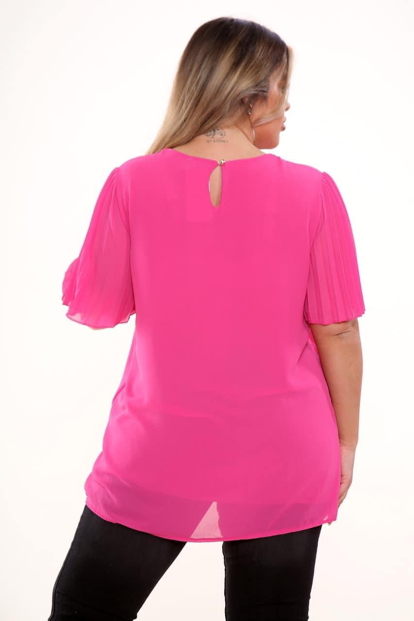 Pink pleated sleeve top