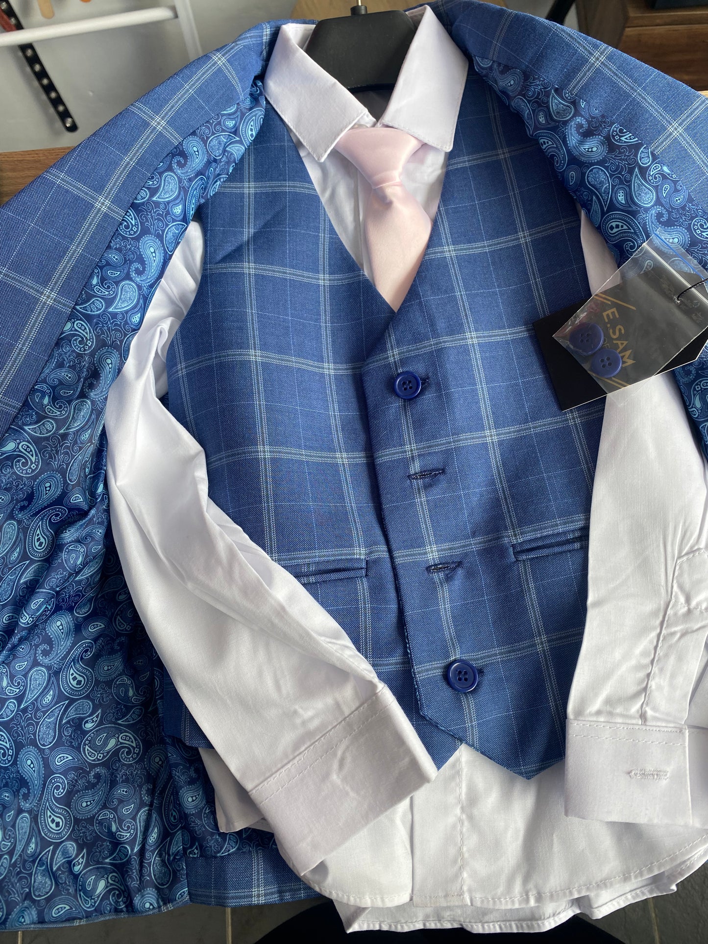 Boys blue checked 5 piece suit