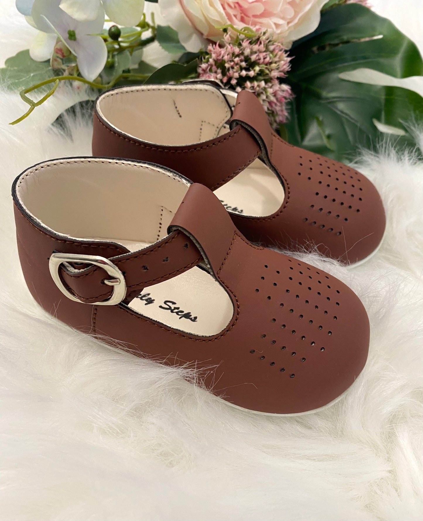 Dark brown Matt look T bar baby shoes