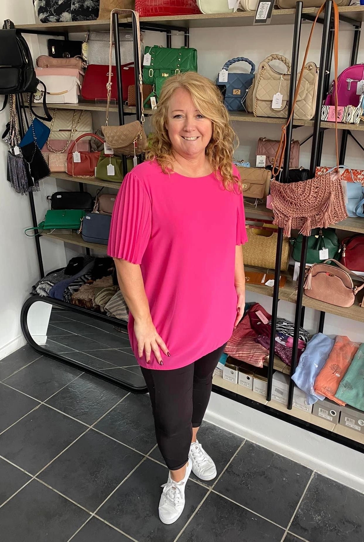 Pink pleated sleeve top