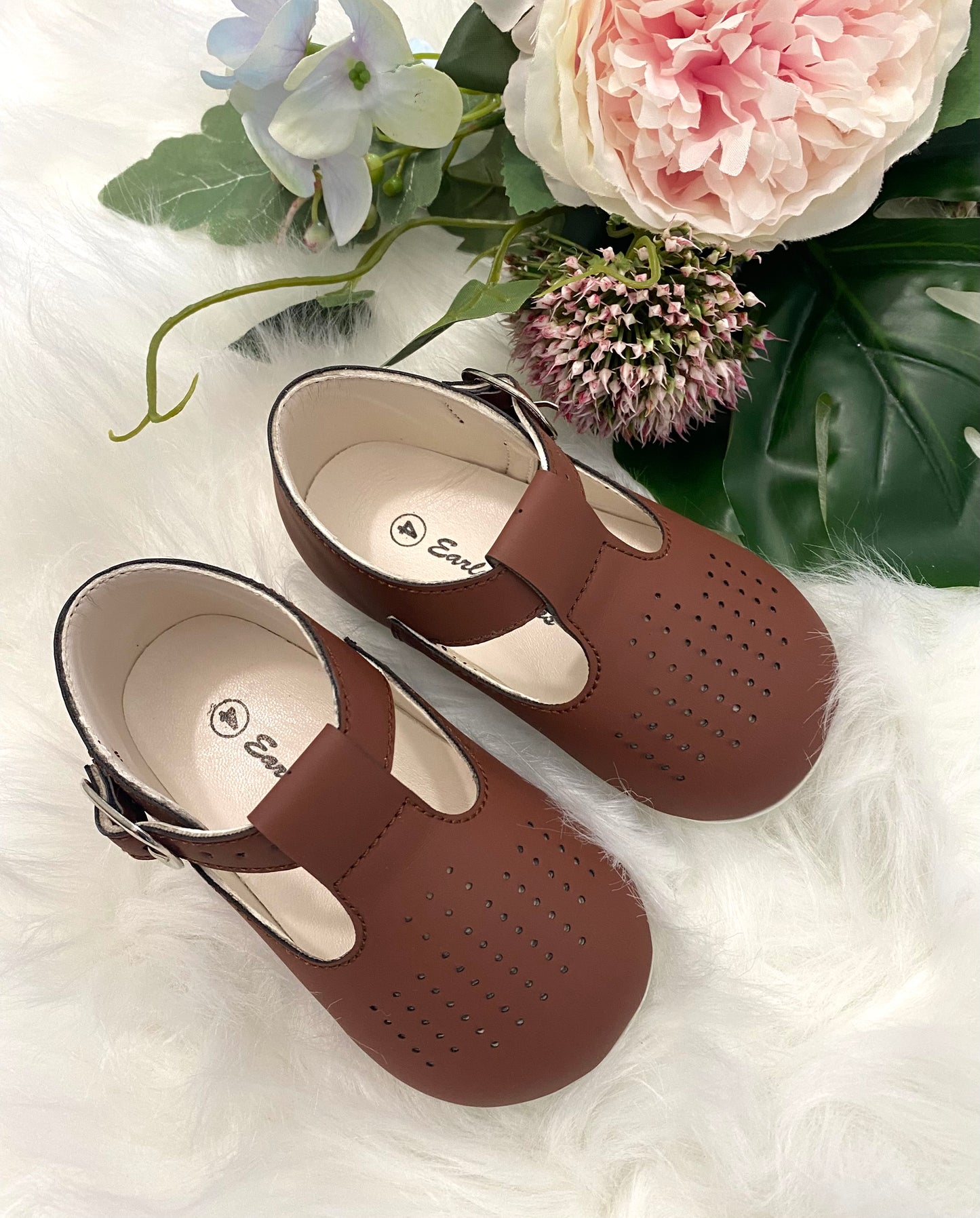 Dark brown Matt look T bar baby shoes