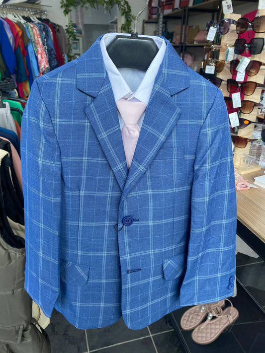 Boys blue checked 5 piece suit