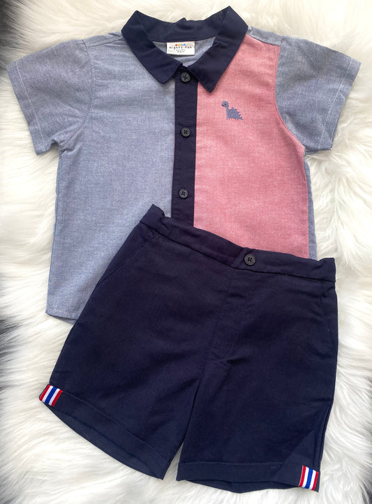 Dinosaur colour block shirt & shorts set