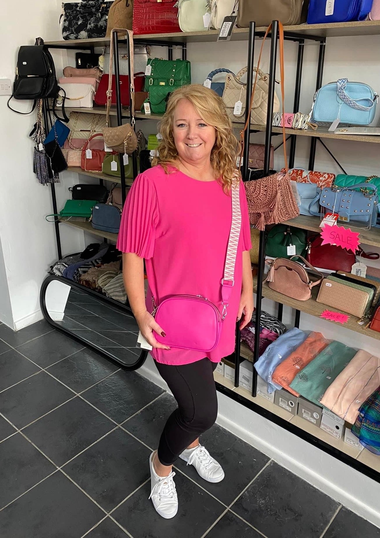 Pink pleated sleeve top