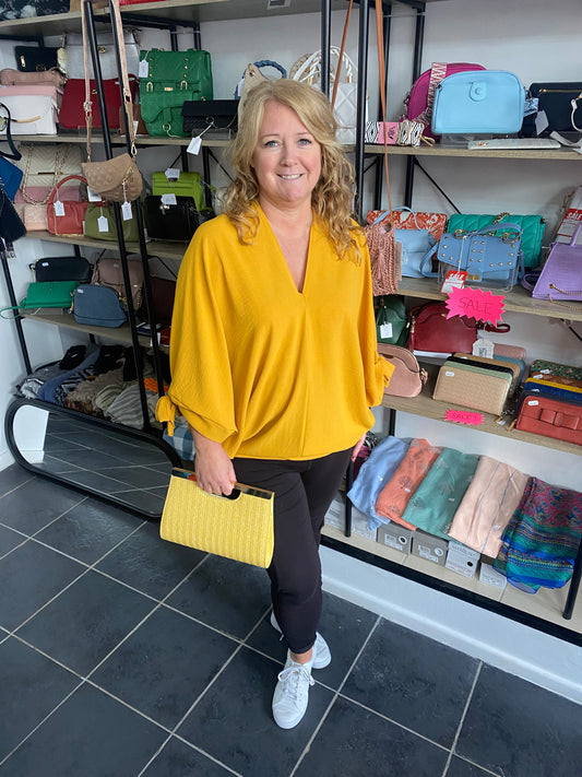 Mustard plus size v neck blouse