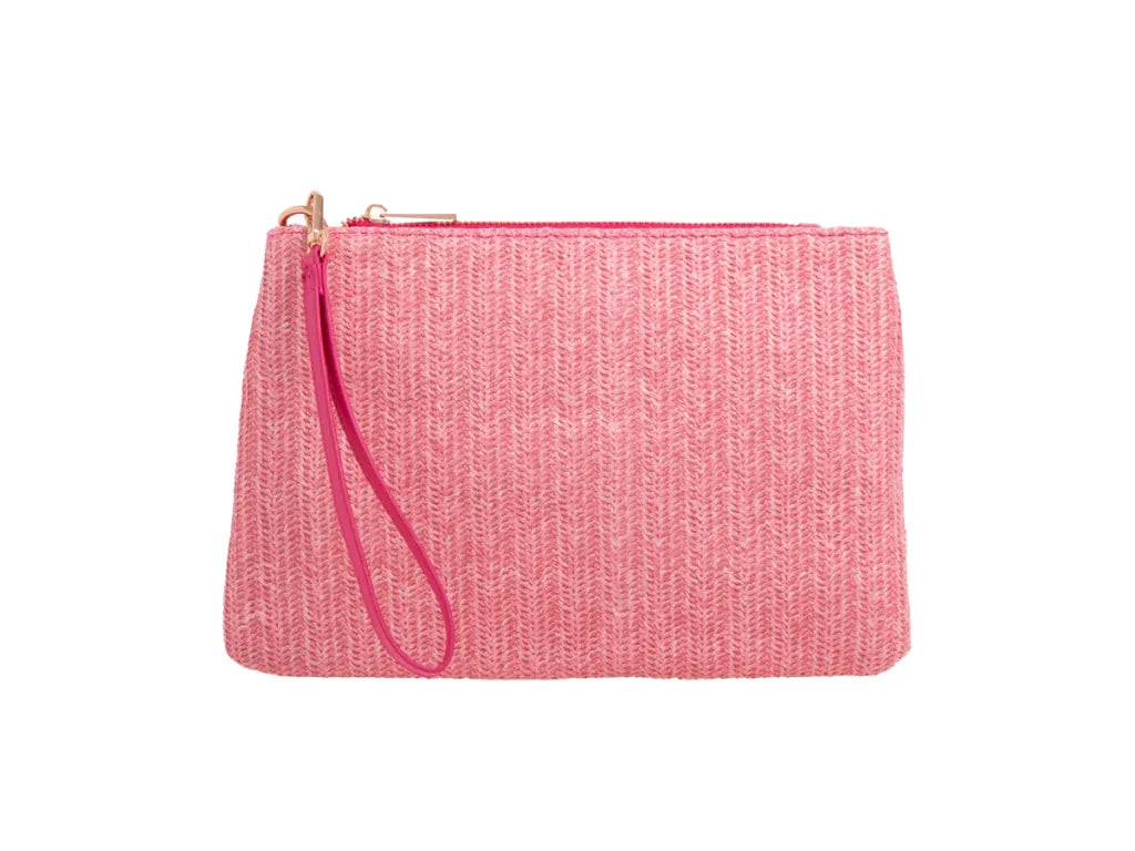 Blush pink straw clutch bag